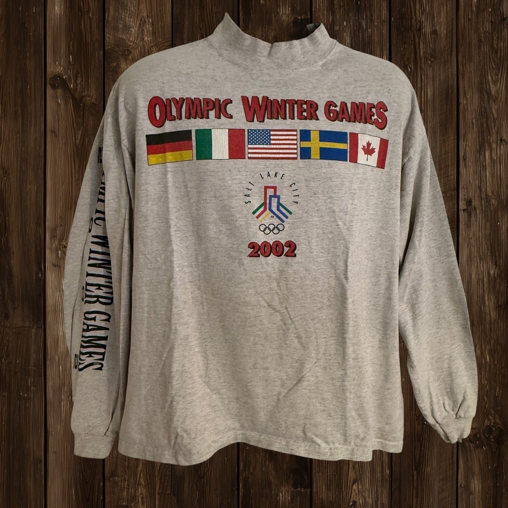 Salt Lake City Olympic Winter Games 2002 Long Sleeve Tee Size L Vintage Y2K USA